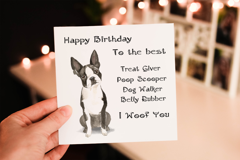 Boston Terrier Dog Birthday Card, Dog Birthday Card